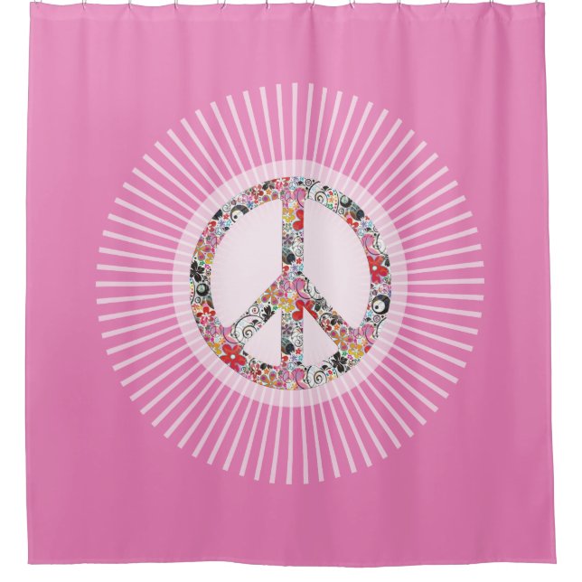 Flower Power Peace Sign I + your backgr & ideas Duschvorhang (Vorderseite)