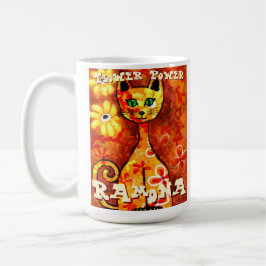 Flower Power Retro Whimsical Cat Personalized Kaffeetasse