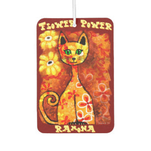 Flower Power Retro Whimsical Katze Personalisiert Autolufterfrischer