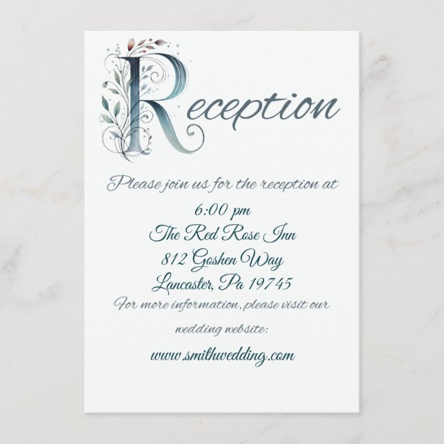 Flower R Wedding Reception-Karte Begleitkarte (Vorderseite)