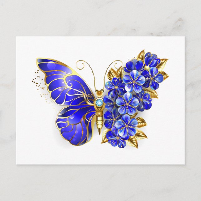 Flower Sapphire Butterfly Ankündigungspostkarte (Vorderseite)