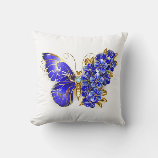 Flower Sapphire Butterfly Kissen (Vorderseite)