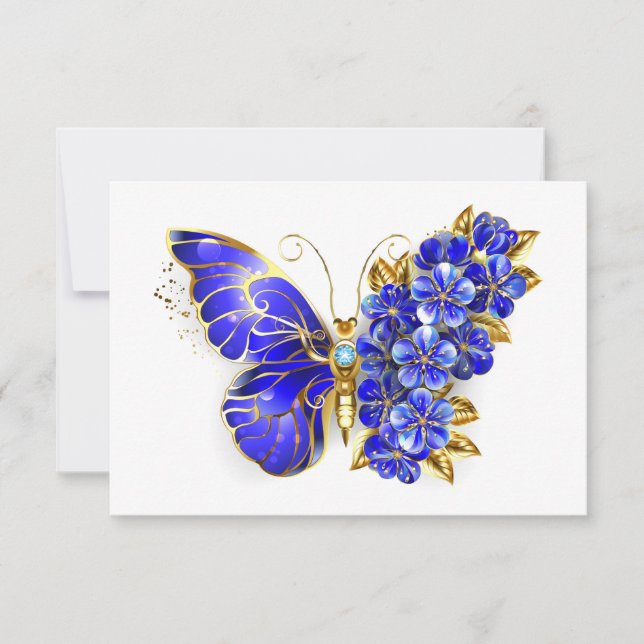 Flower Sapphire Butterfly RSVP Karte (Vorderseite)