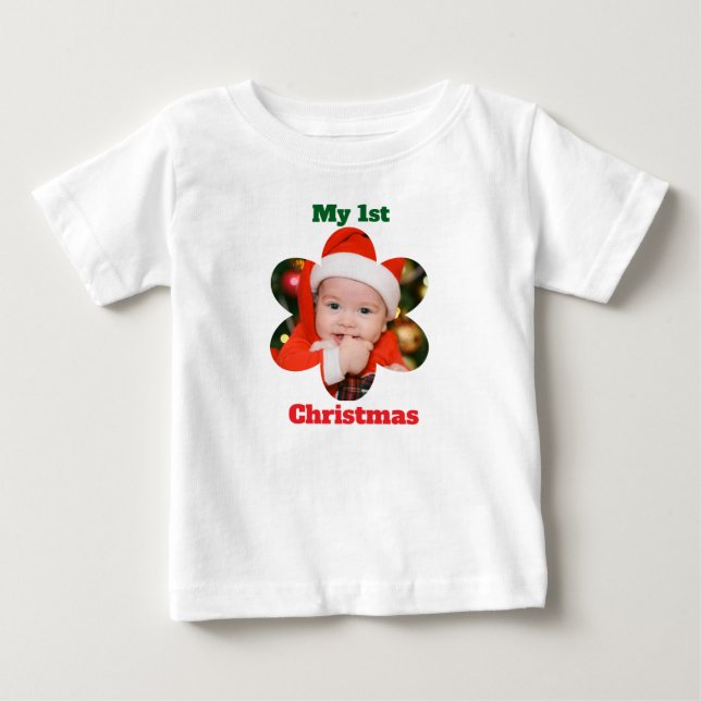Flower Shape My 1st Christmas Photo Baby T-shirt (Vorderseite)