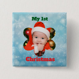 Flower Shape My 1st Christmas Photo Button