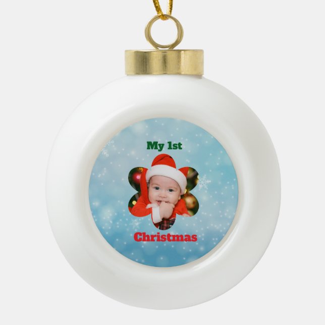 Flower Shape My 1st Christmas Photo Keramik Kugel-Ornament (Vorderseite)