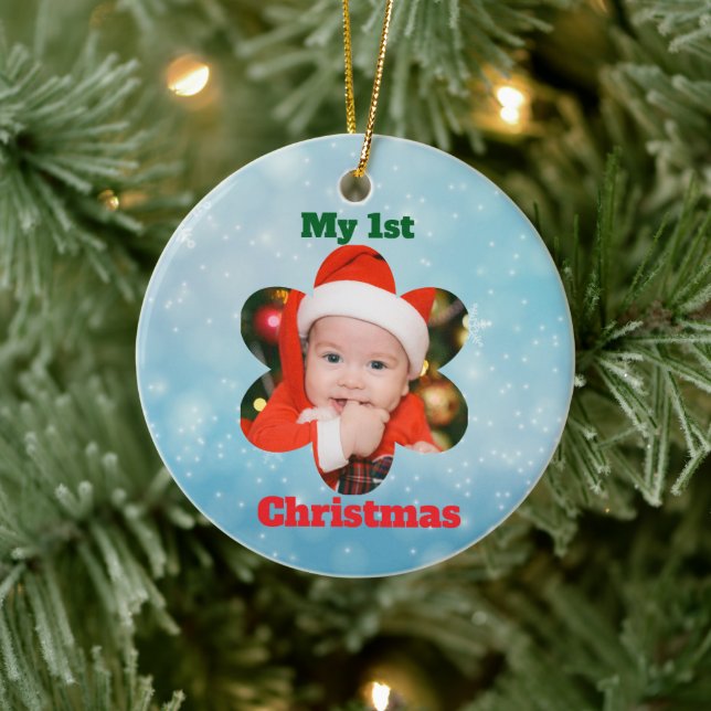 Flower Shape My 1st Christmas Photo Keramik Ornament (Baum)