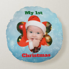 Flower Shape My 1st Christmas Photo Rundes Kissen