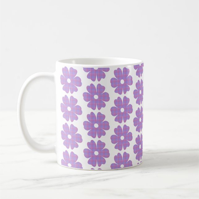 Flower Shape Plaid Pink Purple Kaffeetasse (Links)