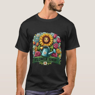 Flower Shop Sunflower with Watering Can T-Shirt