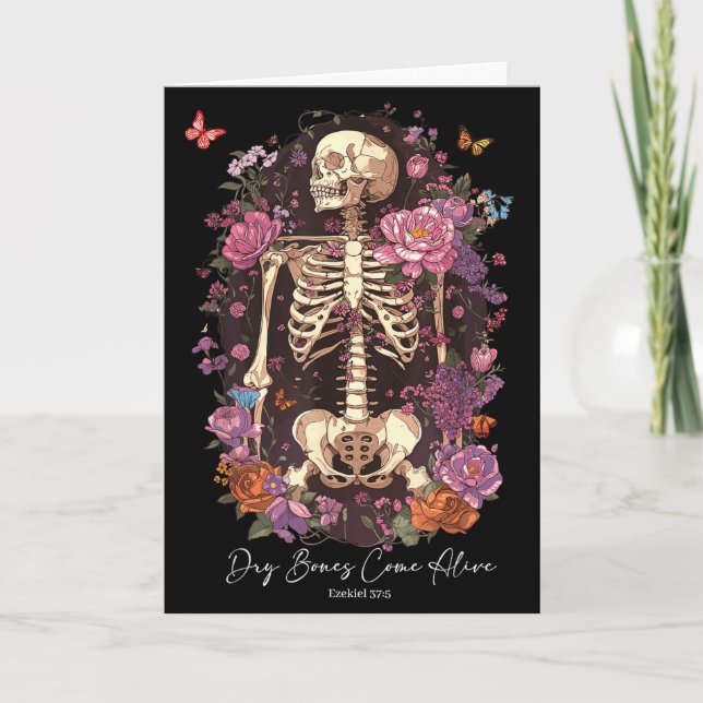 Flower Skeleton Dry Bones Come Alive, Retro Enchan Karte (Vorderseite)