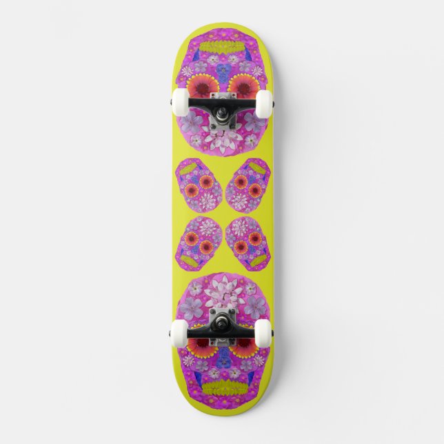 Flower Skull 2 Skateboard (Vorderseite)