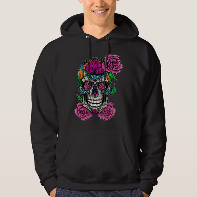 Flower Skull Sugar Roses Floral Skeleton Cute Punk Hoodie (Vorderseite)