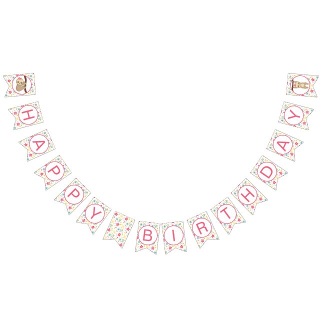 Flower Sloth Heureux Bithday Party bannière (Tout)