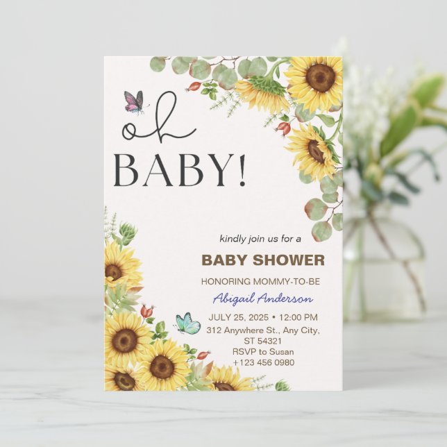 Flower Sun Floral Girls Baby Shower Invitations  (Debout devant)
