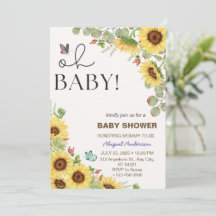 Flower Sun Floral Girls Baby Shower Invitations 