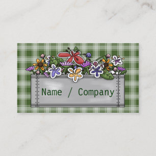 Flowerbox und grüner Gingham Visitenkarte