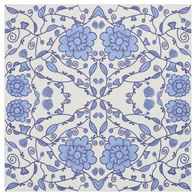 Flowered blue and white fabric stoff (Muster)