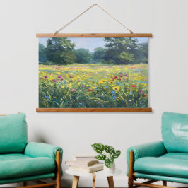 Flowered field wandteppich mit holzrahmen