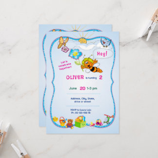 Flowered Theme invitaion. Kids party. Einladung