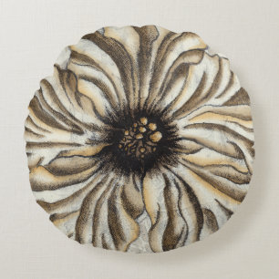 Flowerhead Fresko auf TAN-Hintergrund Rundes Kissen