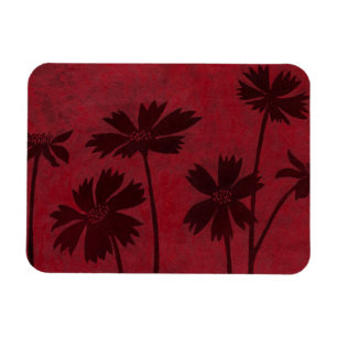Flowerhead Silhouetten auf hochrotem Hintergrund Magnet