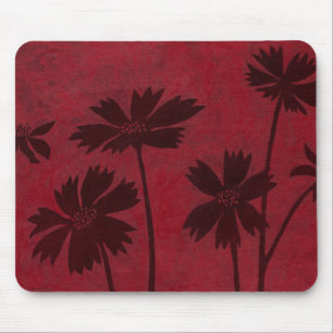 Flowerhead Silhouetten auf hochrotem Hintergrund Mousepad
