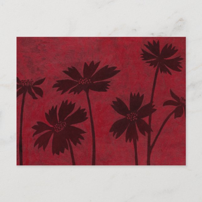 Flowerhead Silhouetten auf hochrotem Hintergrund Postkarte (Vorderseite)