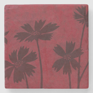 Flowerhead Silhouetten auf hochrotem Hintergrund Steinuntersetzer