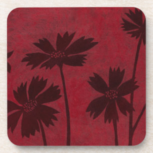 Flowerhead Silhouetten auf hochrotem Hintergrund Untersetzer