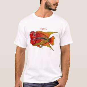 Flowerhorn-Buntbarsch-Fisch Cartoon-Illustration T-Shirt