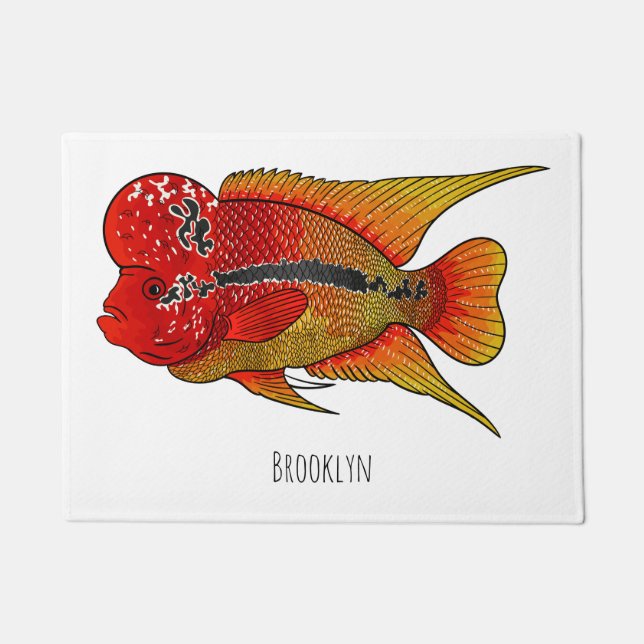 Flowerhorn cichlid fish cartoon illustration  fußmatte (Vorderseite)