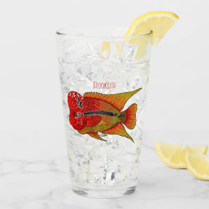 Flowerhorn cichlid fish cartoon illustration glas