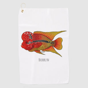 Flowerhorn cichlid fish cartoon illustration golfhandtuch