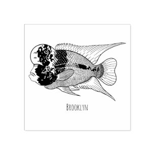 Flowerhorn cichlid fish cartoon illustration gummistempel