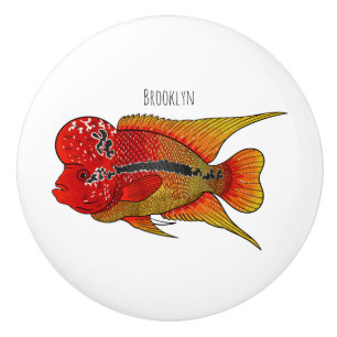 Flowerhorn cichlid fish cartoon illustration keramikknauf