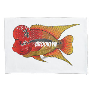 Flowerhorn cichlid fish cartoon illustration kissenbezug