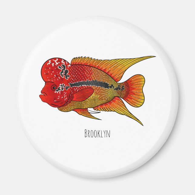Flowerhorn cichlid fish cartoon illustration magnet (Vorne)