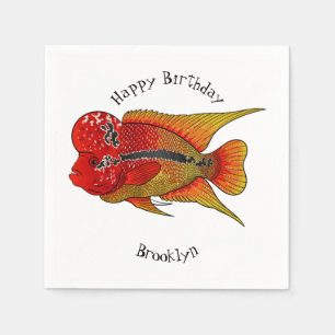 Flowerhorn cichlid fish cartoon illustration serviette