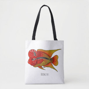 Flowerhorn cichlid fish cartoon illustration tasche
