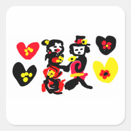 Flowers and black and red Valentine day Quadratischer Aufkleber