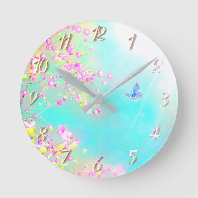 Flowers and butterfly floral runde wanduhr (Vorderseite)