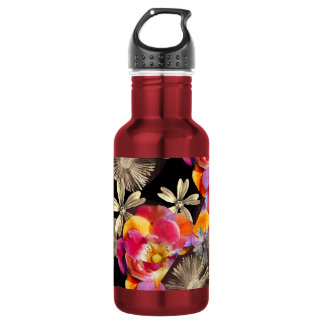 Flowers Boho Floral Bold Pattern - Gold Pink Rose Edelstahlflasche