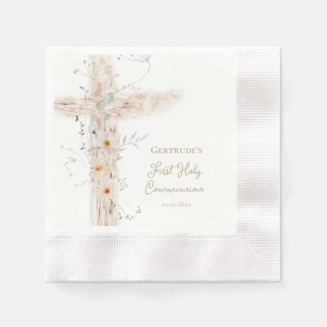  flowers cross First Holy Communion Serviette (Vorderseite)