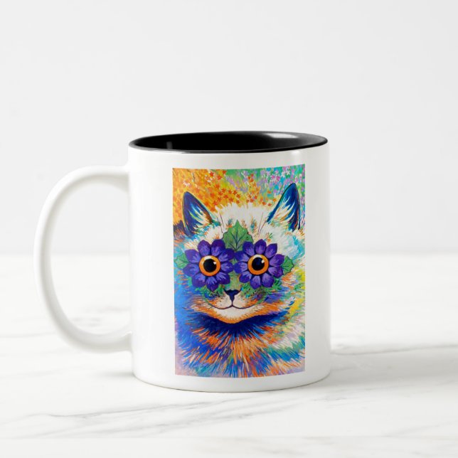 Flowers eyes cat by Louis Wain Zweifarbige Tasse (Links)