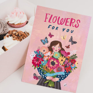 Flowers for You Happy Birthday Floral Bouquet Card Karte