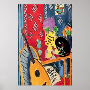 Flowers Guitar & Black Cat Poster