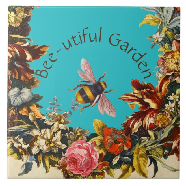 FLOWERS ,HONEY BEE IN BLUE SKY FLORAL BEEKEEPING FLIESE (Vorderseite)