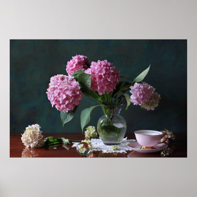 Flowers Hydrangeas in Vase Poster (Vorne)