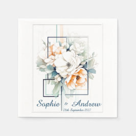 Flowers in Blue Cube-Frame: Wedding Napkins Serviette